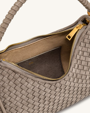 Lorena Sac à bandoulière tissé en faux daim - Taupe pierre