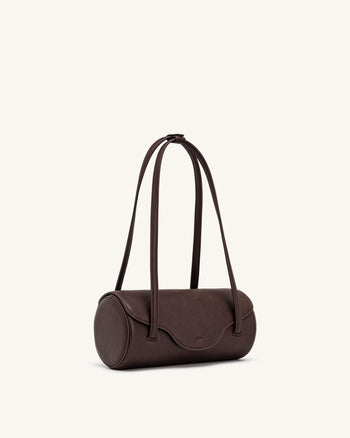 Solenne Sac à épaule forme baril - Marron foncé
