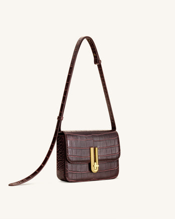 Evania Sac porté épaule à fermoir - Effet croco bordeaux