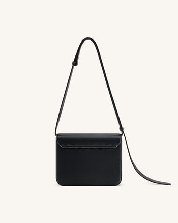 Evania Sac porté épaule en cuir grainé avec fermoir - Noir