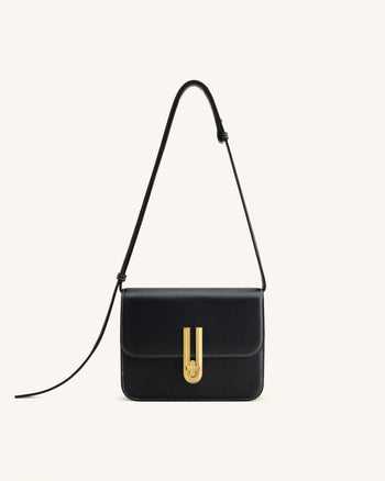 Evania Sac porté épaule en cuir grainé avec fermoir - Noir