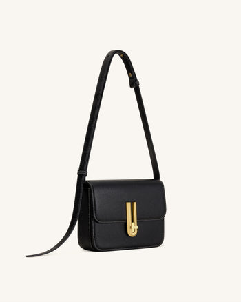 Evania Sac porté épaule en cuir grainé avec fermoir - Noir