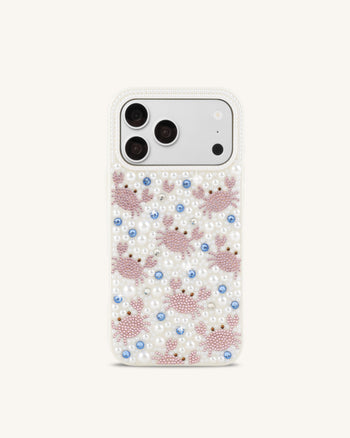 Coque de téléphone à motif crabe et fausses perles - Blanc