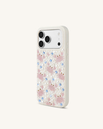 Coque de téléphone à motif crabe et fausses perles - Blanc