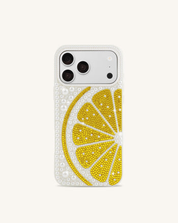 Coque de téléphone tranche de citron et fausses perles - Blanc