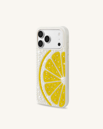 Coque de téléphone tranche de citron et fausses perles - Blanc