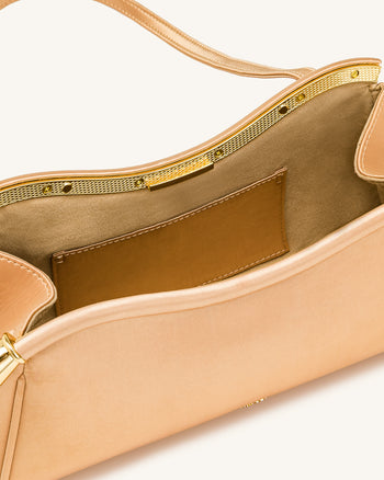 Naomi Sac d'épaule incurvé en satin - Or champagne