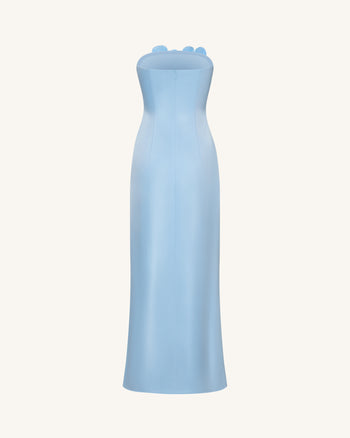 Robe longue à broderie florale - Bleu