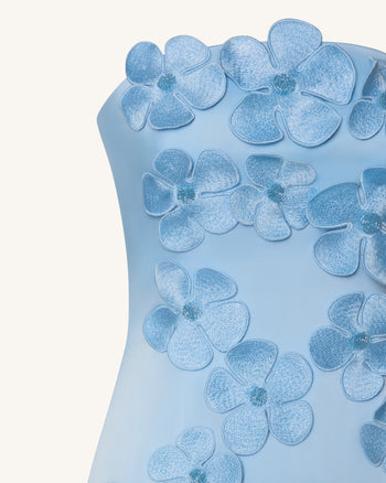 Robe longue à broderie florale - Bleu