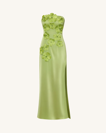 Robe longue à broderie florale - Vert