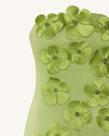 Robe longue à broderie florale - Vert