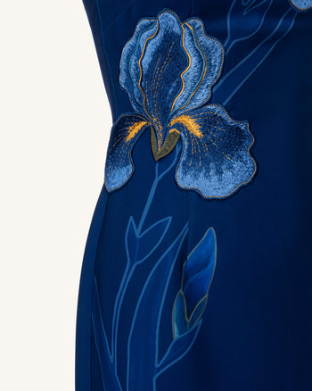 Iris Robe midi dos nu brodée - Bleu marine