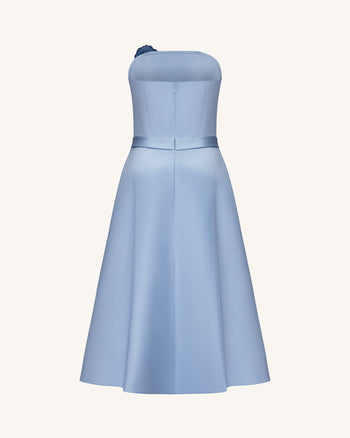 Iris Robe midi bustier brodée coupe trapèze - Bleu cendré