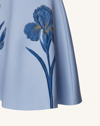Iris Robe midi bustier brodée coupe trapèze - Bleu cendré