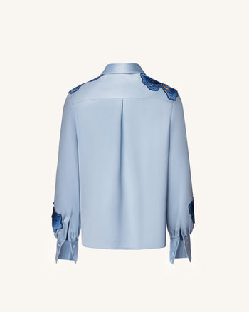 Iris Chemise brodée à col et manches longues - Bleu clair