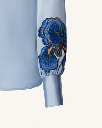 Iris Chemise brodée à col et manches longues - Bleu clair