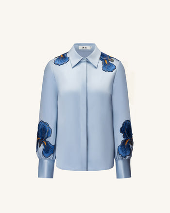 Iris Chemise brodée à col et manches longues - Bleu clair