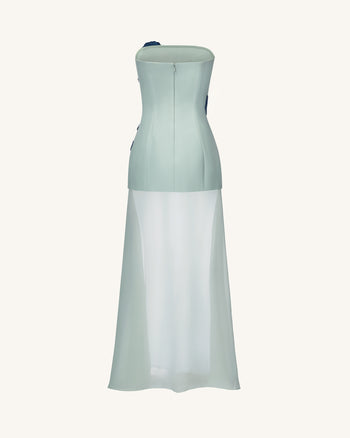 Iris Robe longue bustier brodée avec voile transparent - Vert sauge