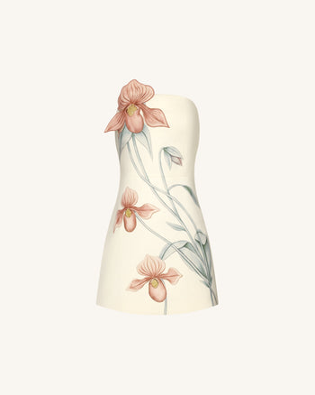 Mini-robe à appliqué d'orchidée Sabot de Vénus - Ivoire/Rose pêche