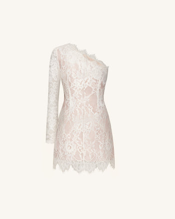 Mini-robe en dentelle à une épaule - Blanc