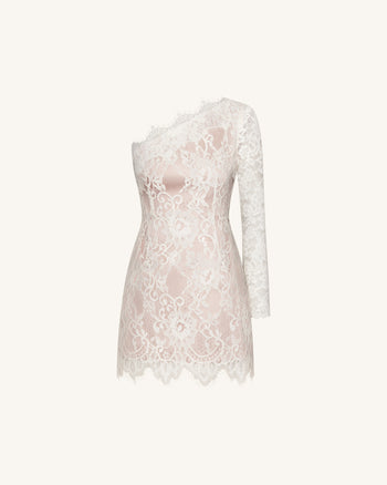 Mini-robe en dentelle à une épaule - Blanc