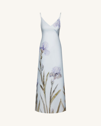 Iris Robe nuisette en satin à motifs - Bleu clair