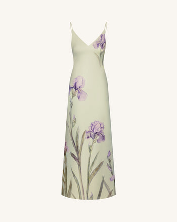 Iris Robe nuisette en satin à motifs - Vert clair/Violet