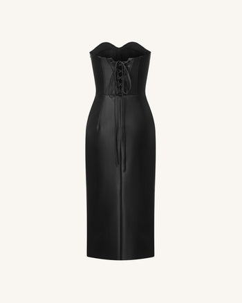 Iris Robe midi corset en cuir à imprimé floral - Noir