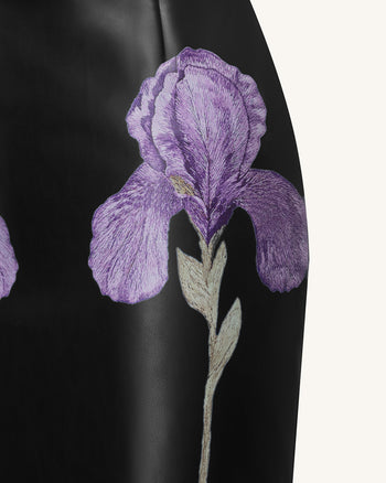 Iris Robe midi corset en cuir à imprimé floral - Noir