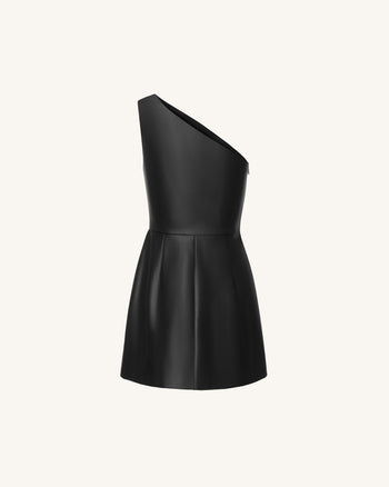 Iris Mini robe en cuir à une épaule et imprimé floral - Noir