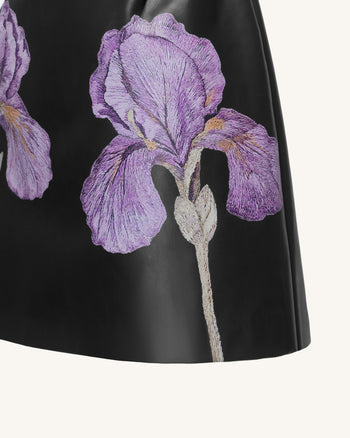 Iris Mini robe en cuir à une épaule et imprimé floral - Noir