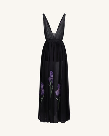 Robe maxi en voile à imprimé floral - Noir