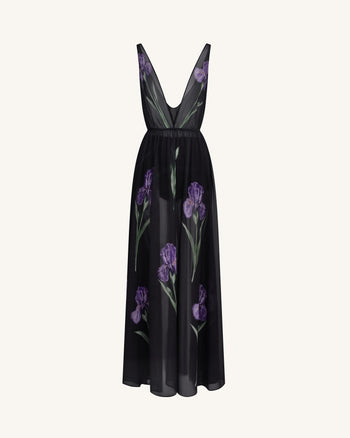Robe maxi en voile à imprimé floral - Noir