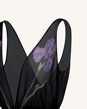 Robe maxi en voile à imprimé floral - Noir