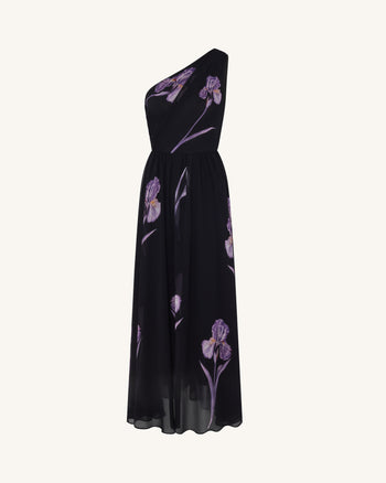 Robe maxi fleurie à une épaule - Noir