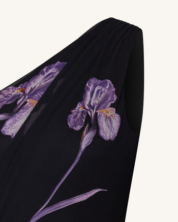 Robe maxi fleurie à une épaule - Noir