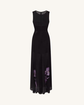 Robe maxi à empiècements en voile à imprimé floral - Noir