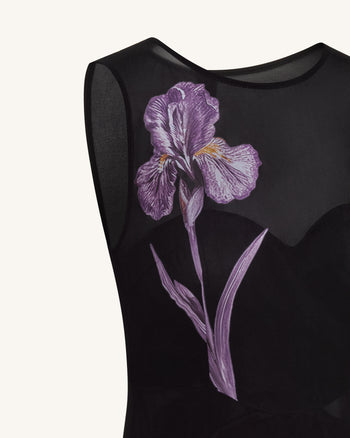 Robe maxi à empiècements en voile à imprimé floral - Noir