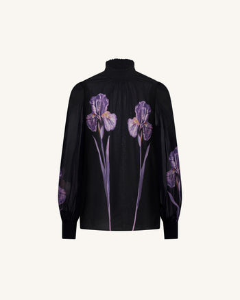 Chemisier à col montant transparent imprimé Iris - Noir/Violet
