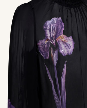 Chemisier à col montant transparent imprimé Iris - Noir/Violet