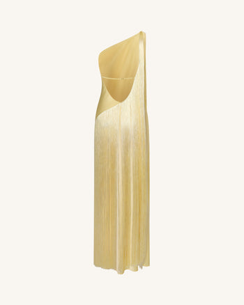 Robe longue asymétrique à franges - Champagne
