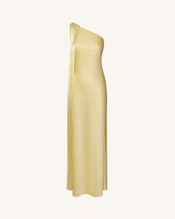 Robe longue asymétrique à franges - Champagne