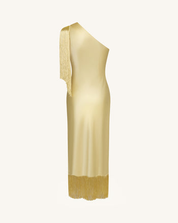 Robe midi asymétrique à franges - Champagne