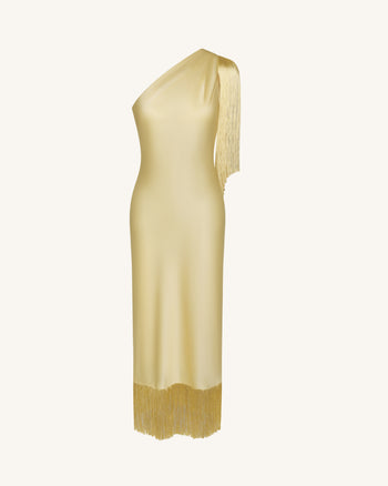 Robe midi asymétrique à franges - Champagne