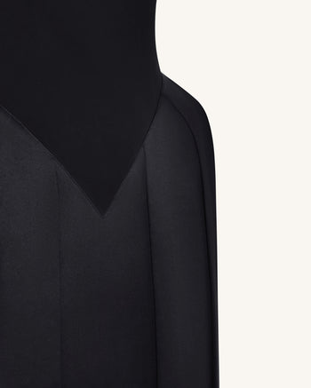 Robe midi à col carré et paniers - Noir
