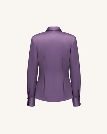 Blouse à manches longues en satin à col en V cache-cœur - Mauve poudré