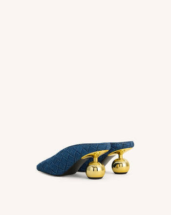 Ellie Mules à talons tressées à bout carré - Bleu denim