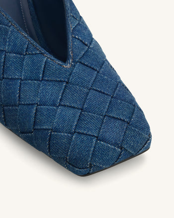 Ellie Mules à talons tressées à bout carré - Bleu denim