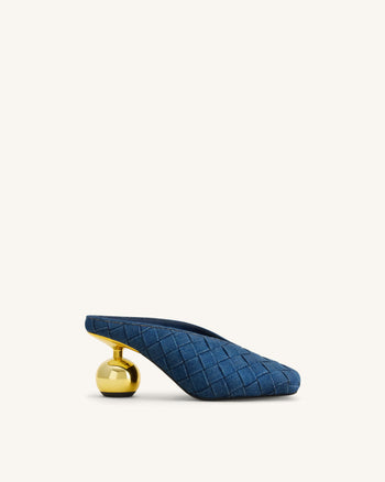 Ellie Mules à talons tressées à bout carré - Bleu denim