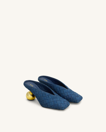 Ellie Mules à talons tressées à bout carré - Bleu denim
